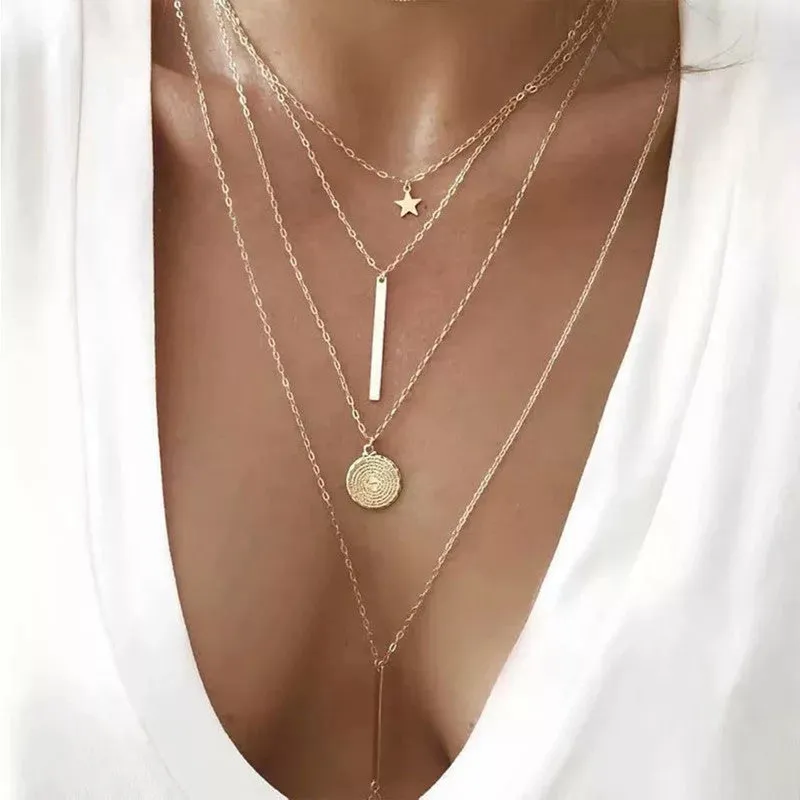 Pack of 2 Star Coin Line & Touch of Gold Chunky Chain Pendant