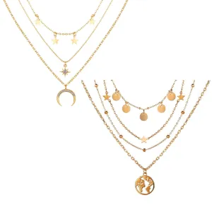 Pack of 2 Triple Layered Moon Star & Coin Star Earth Pendant