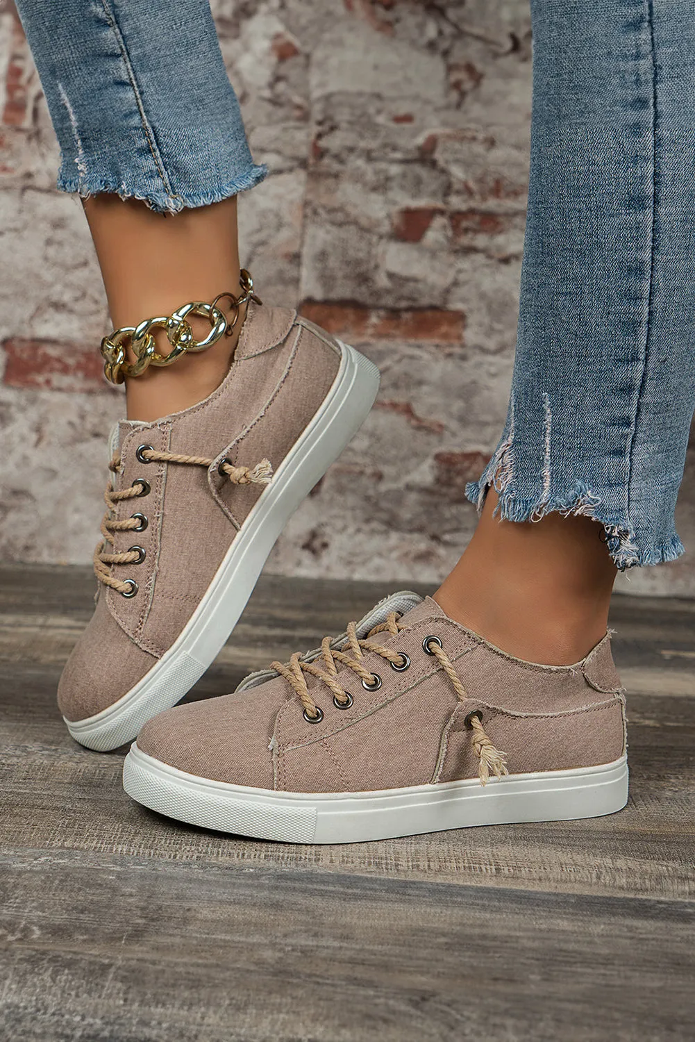 Parchment Lace-up Slip On Canvas Flats