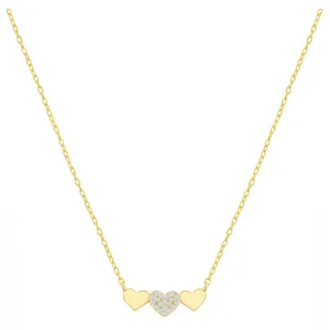 Pave and Polished Triple Heart Necklace