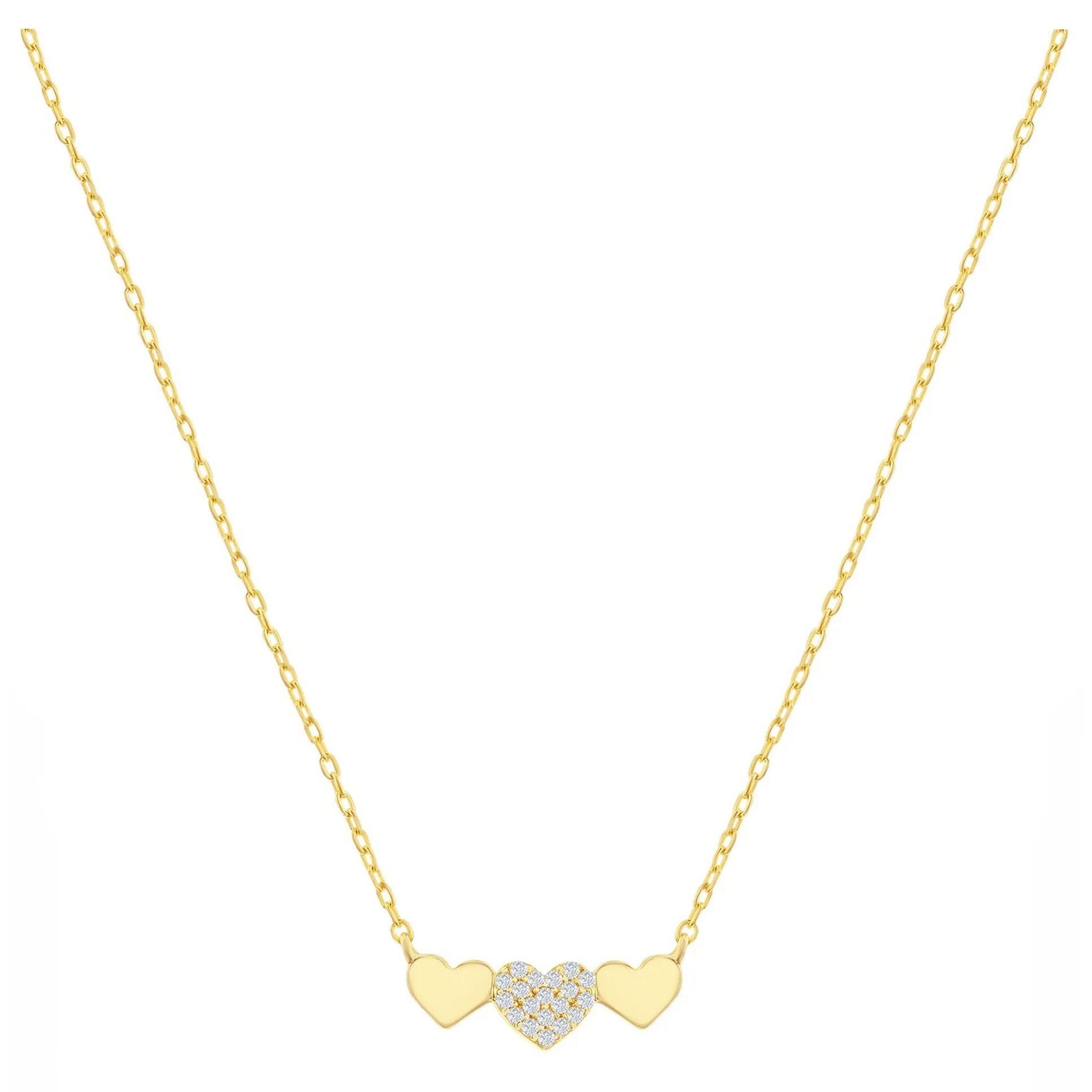 Pave and Polished Triple Heart Necklace