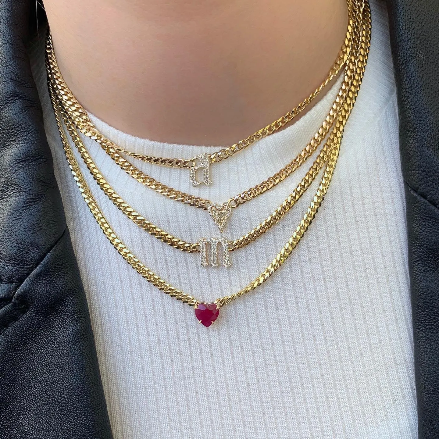 Pave Initial Solid Cuban Necklace