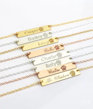 Paw Print Bar Necklace - Standard Paw