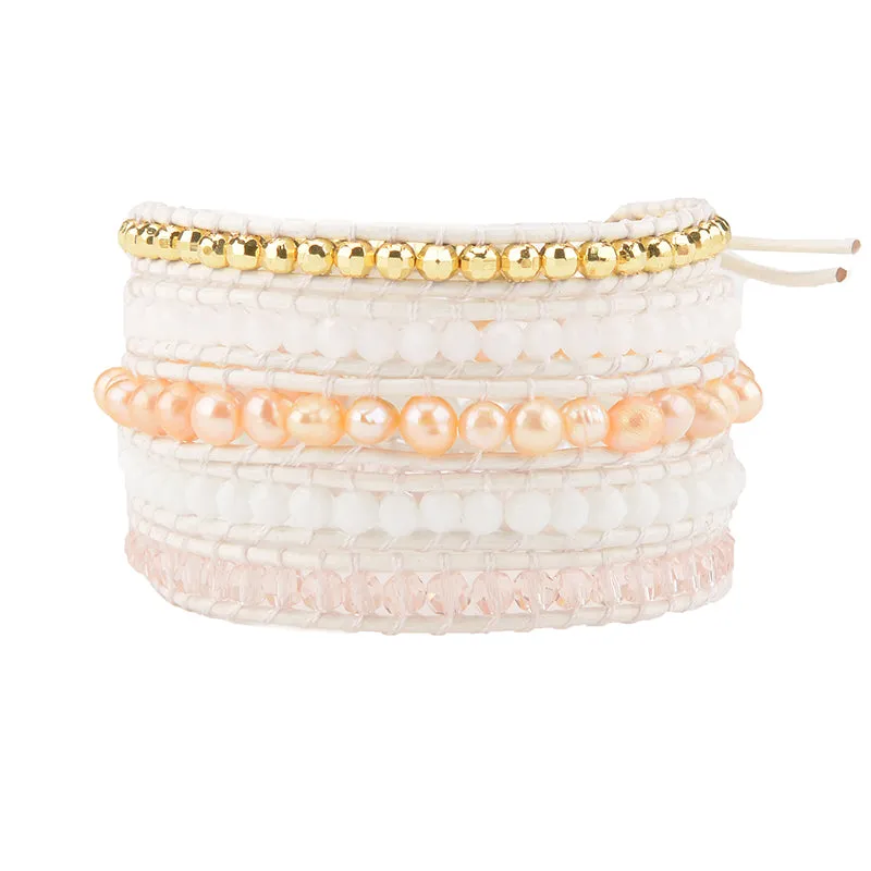 Peach Pearls and Crystals on White