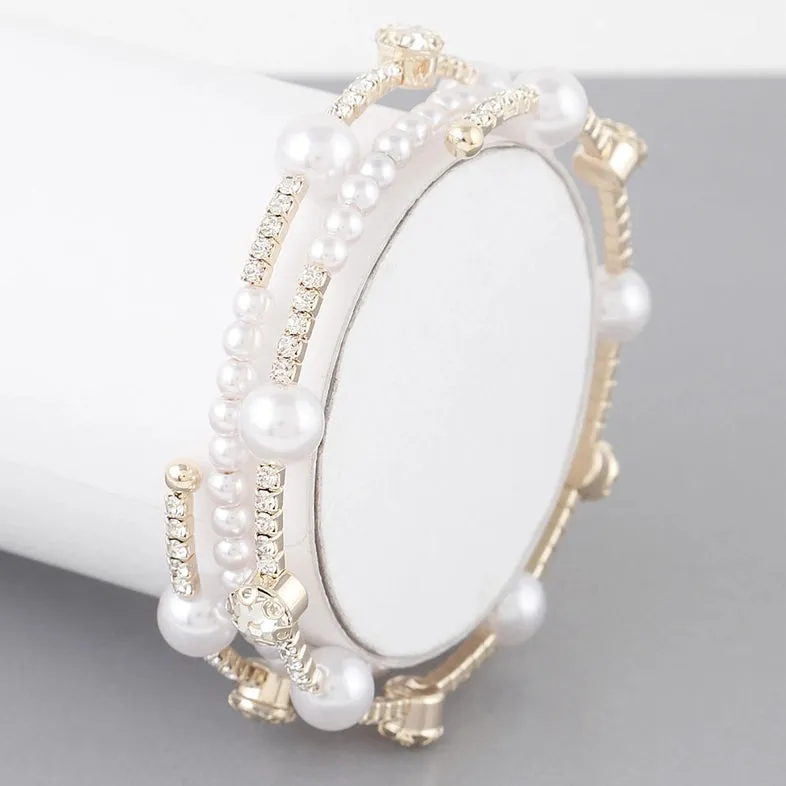 Pearl Gold Rhinestone Wrap Bracelet