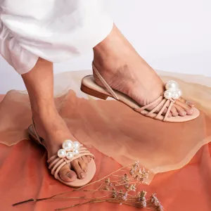 Pearl Strapped Pink Flats