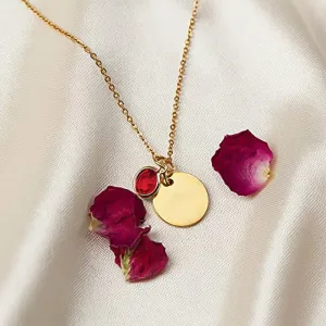 Personalized Birthstone Necklace - Engraved Name Stainless Steel