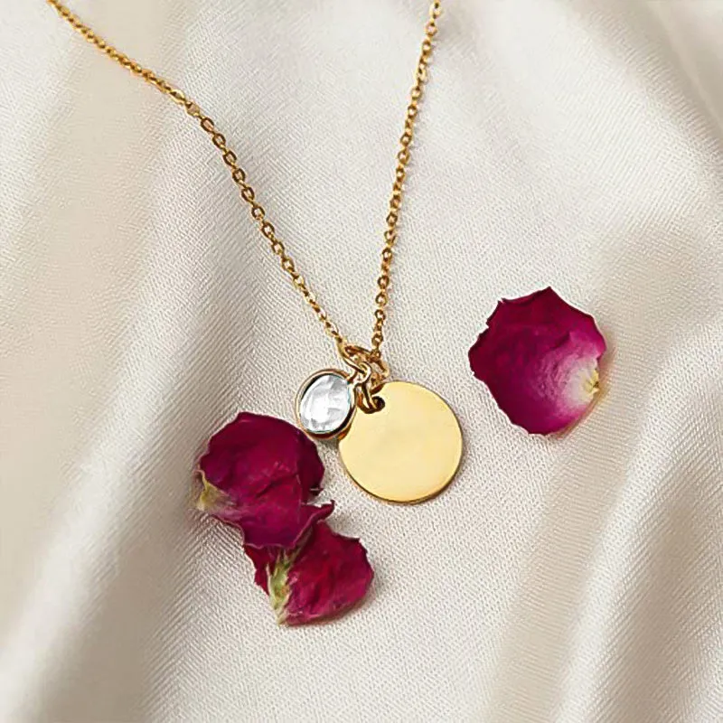 Personalized Birthstone Necklace - Engraved Name Stainless Steel