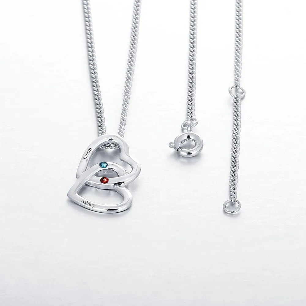 Personalized Pendants Necklaces Birthstone Merging Hearts 925 Sterling Silver Necklaces & Pendants