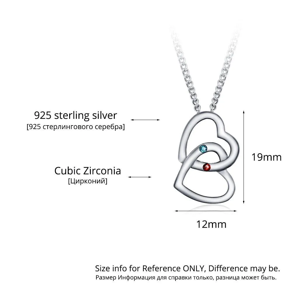 Personalized Pendants Necklaces Birthstone Merging Hearts 925 Sterling Silver Necklaces & Pendants