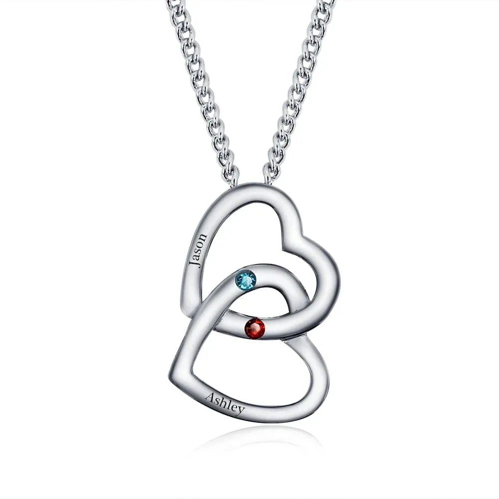 Personalized Pendants Necklaces Birthstone Merging Hearts 925 Sterling Silver Necklaces & Pendants