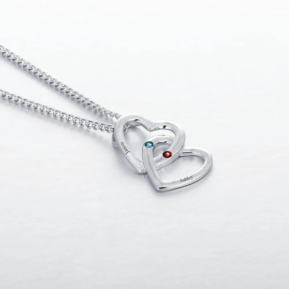 Personalized Pendants Necklaces Birthstone Merging Hearts 925 Sterling Silver Necklaces & Pendants