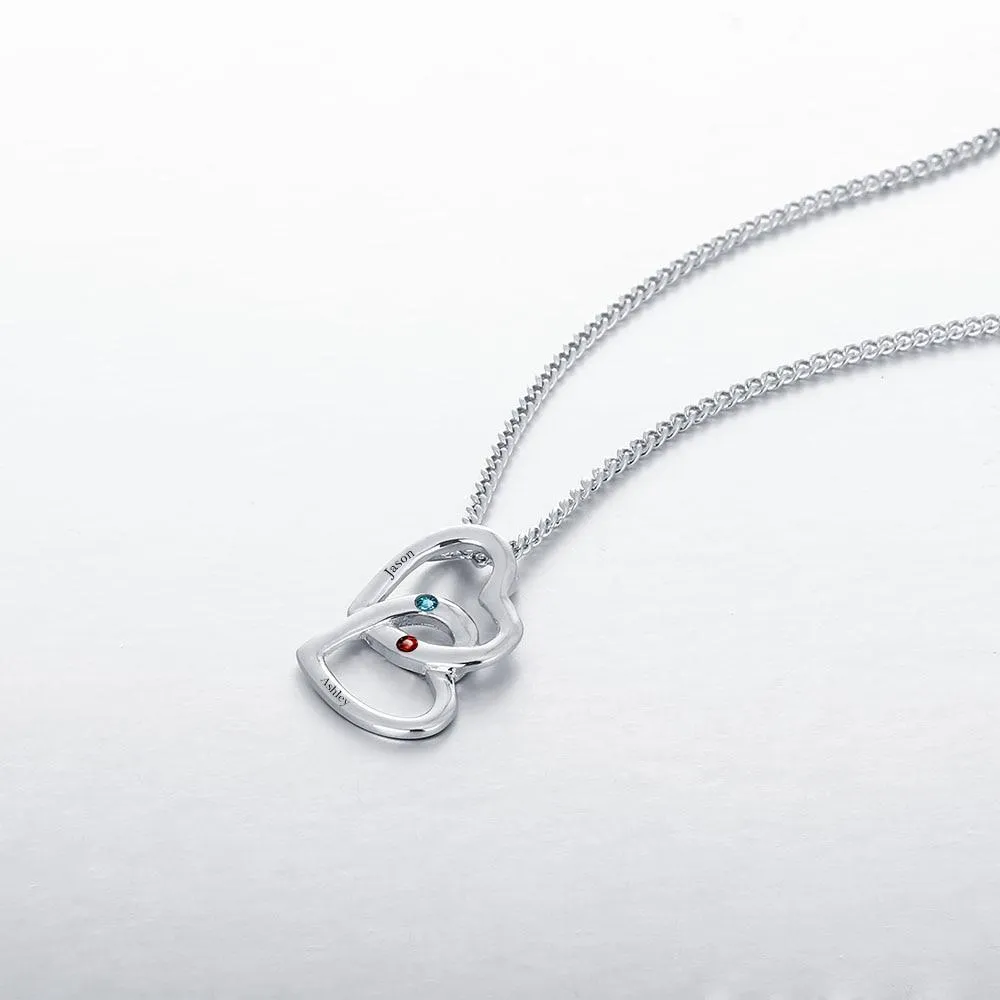 Personalized Pendants Necklaces Birthstone Merging Hearts 925 Sterling Silver Necklaces & Pendants