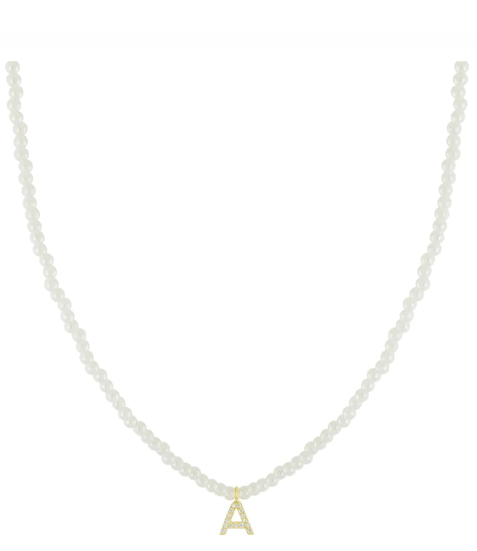 Personalized Sparkle Initial Pearl Necklace