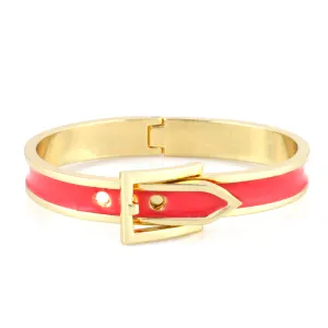PINK ENAMEL BUCKLE HINGED BRACELETS #SA-9466-10_GLD-PINK (AI5 AI4)