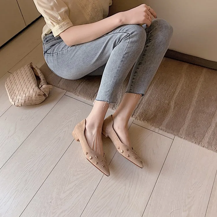 Pink Grey Black Pointed Toe Suede Flats #001015