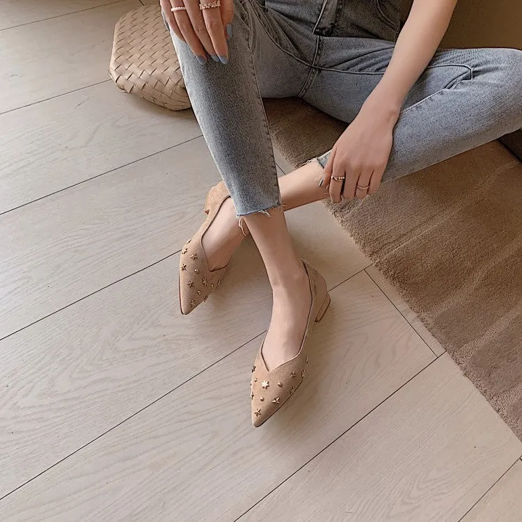 Pink Grey Black Pointed Toe Suede Flats #001015