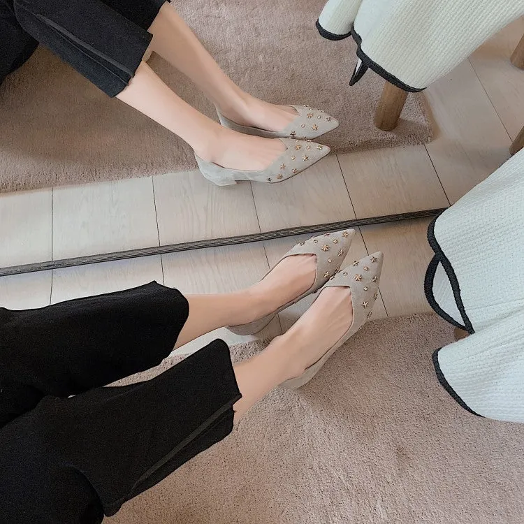 Pink Grey Black Pointed Toe Suede Flats #001015