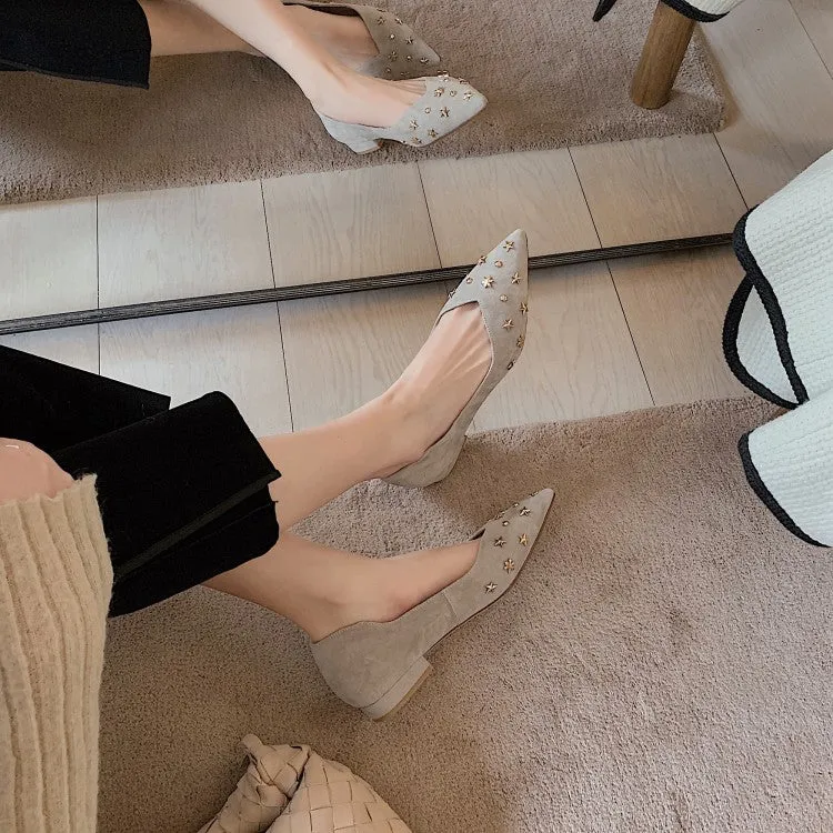 Pink Grey Black Pointed Toe Suede Flats #001015
