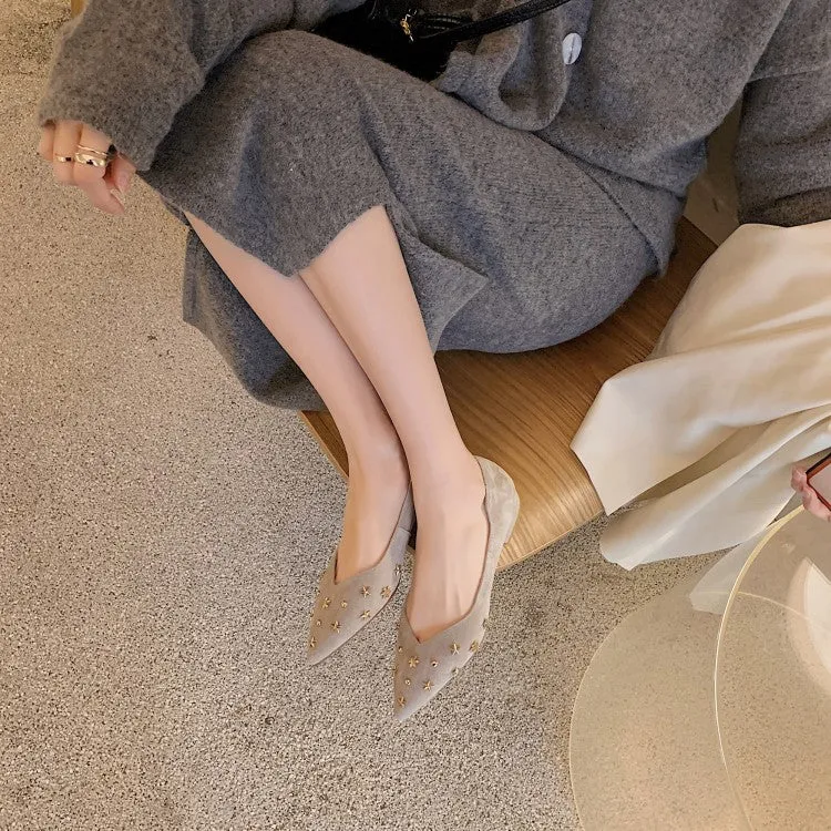 Pink Grey Black Pointed Toe Suede Flats #001015