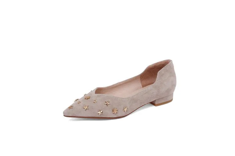 Pink Grey Black Pointed Toe Suede Flats #001015
