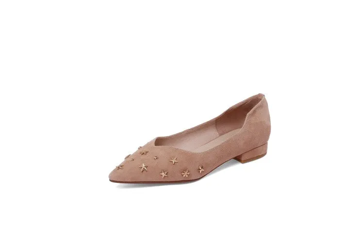 Pink Grey Black Pointed Toe Suede Flats #001015