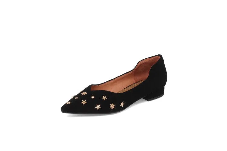 Pink Grey Black Pointed Toe Suede Flats #001015