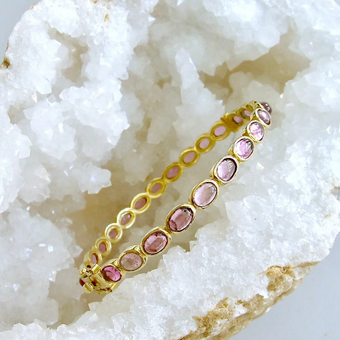 Pink Quartz Hinged Stacking Bracelet - Darby Pink Quartz Bracelet