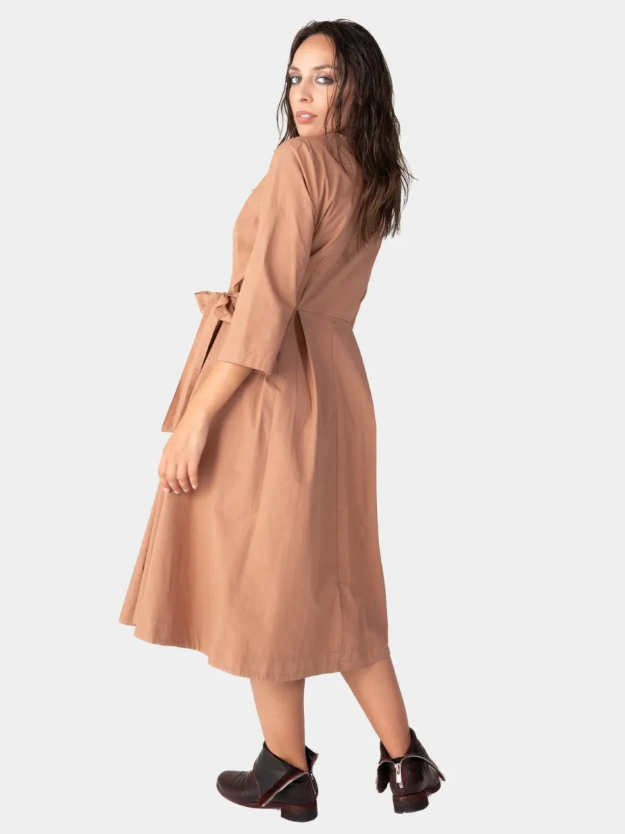 Pleated Midi Cotton Wrap Dress