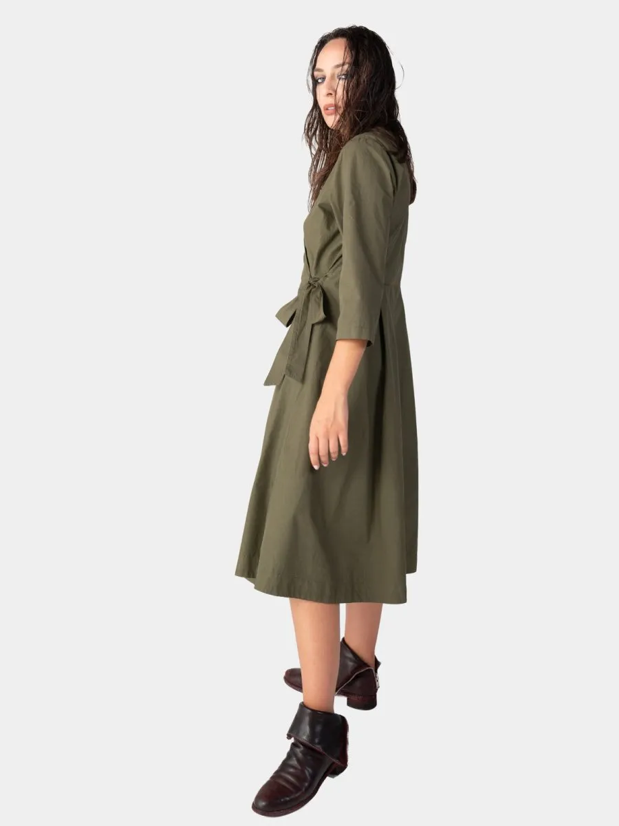 Pleated Midi Cotton Wrap Dress