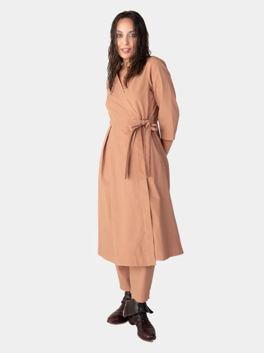 Pleated Midi Cotton Wrap Dress