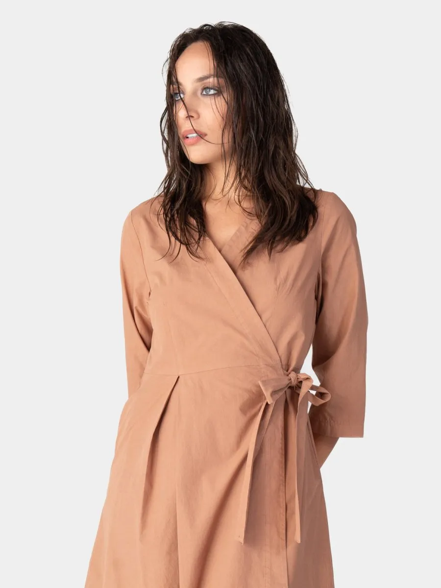 Pleated Midi Cotton Wrap Dress