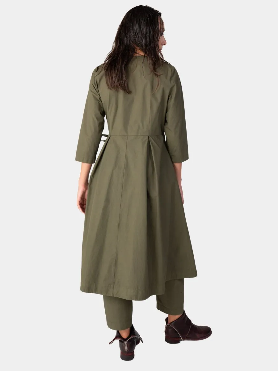 Pleated Midi Cotton Wrap Dress