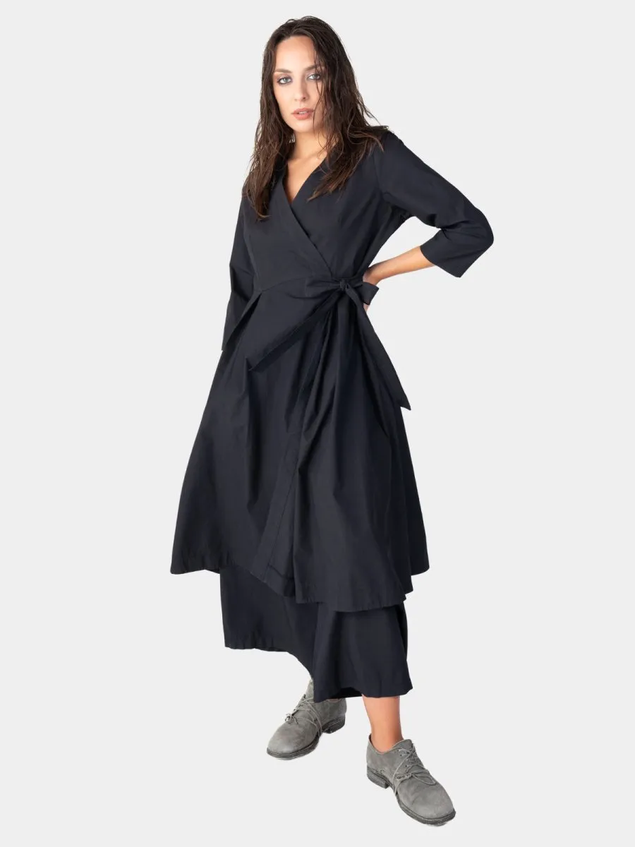 Pleated Midi Cotton Wrap Dress