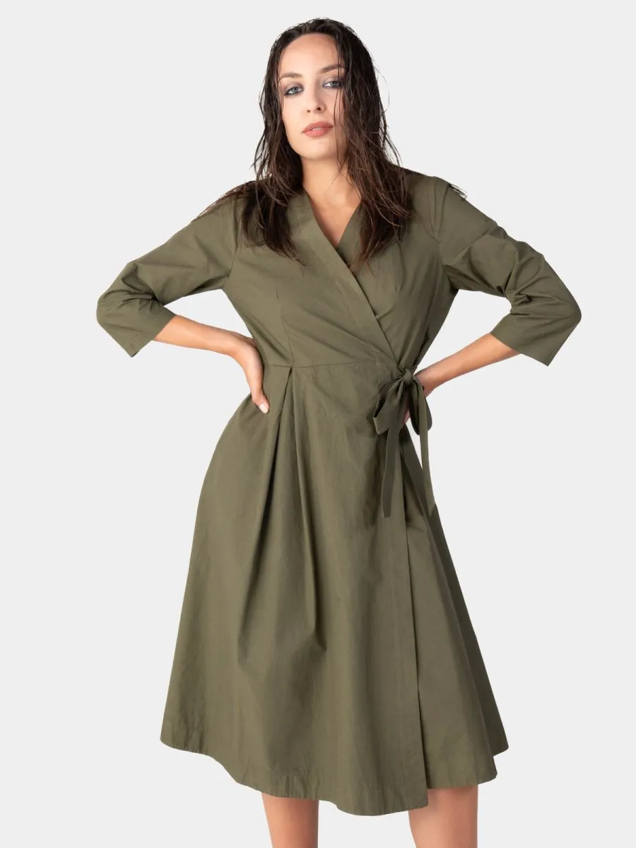 Pleated Midi Cotton Wrap Dress