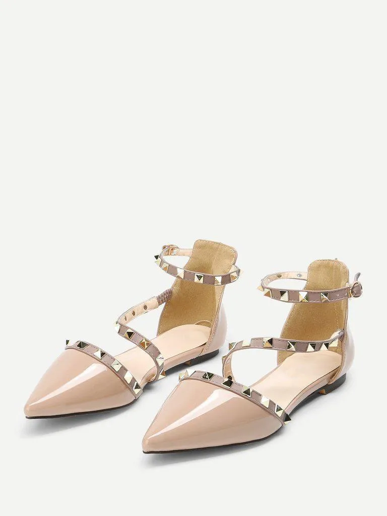Pointed Toe Studded Decor Flats