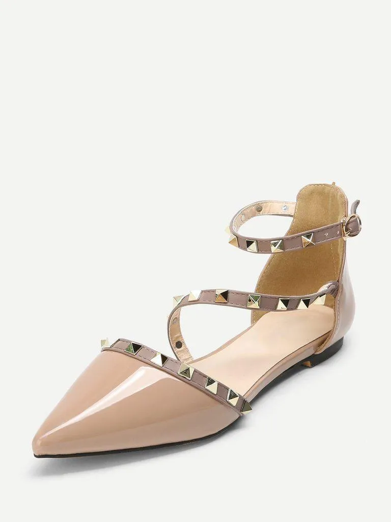 Pointed Toe Studded Decor Flats
