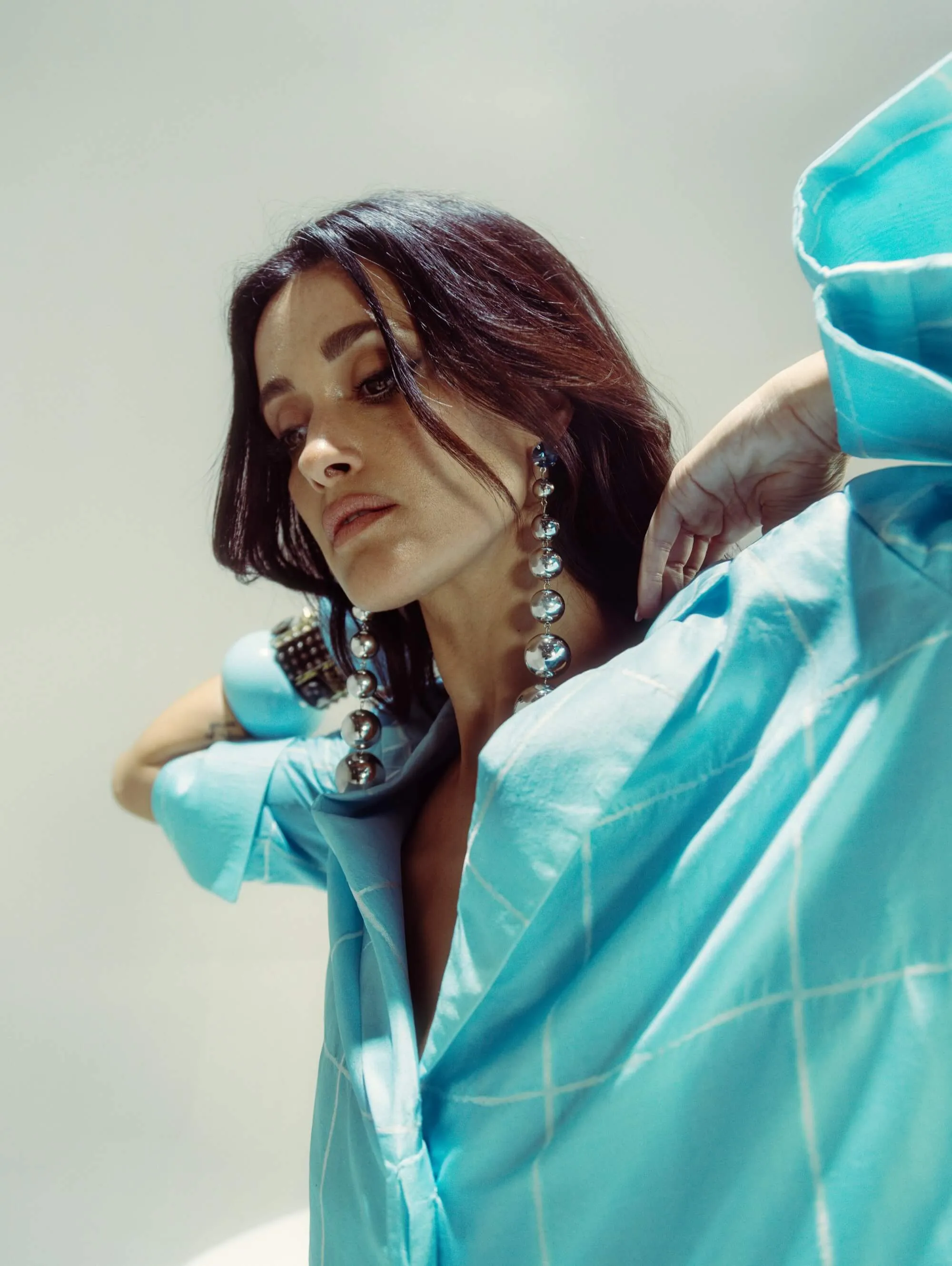 Powder blue crossword jacket and pants