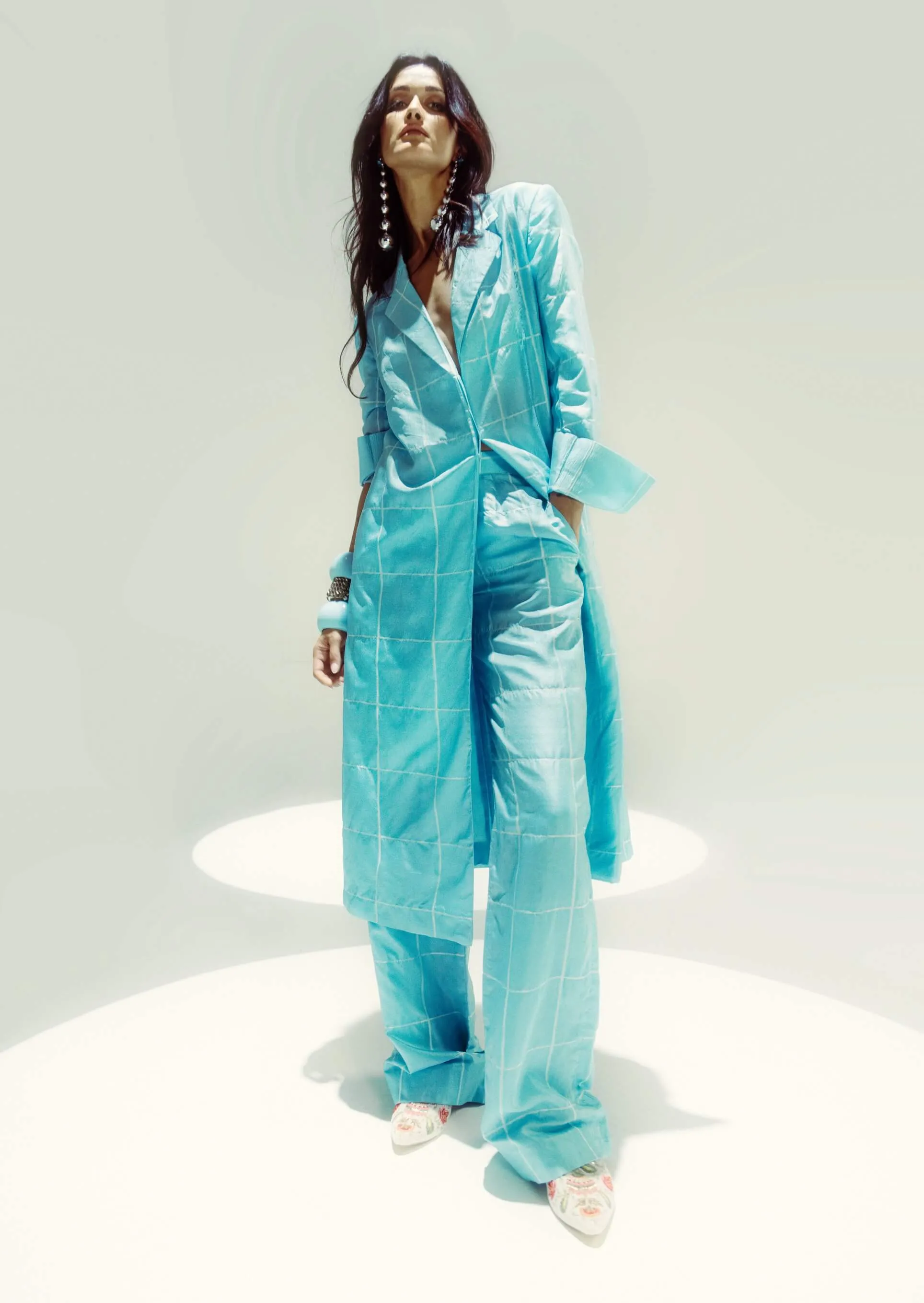 Powder blue crossword jacket and pants