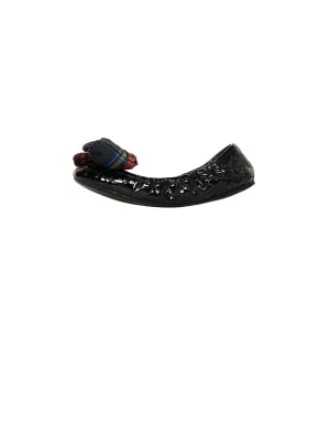 Prada Black Patent Leather Flats with Plaid Bow sz 36.5