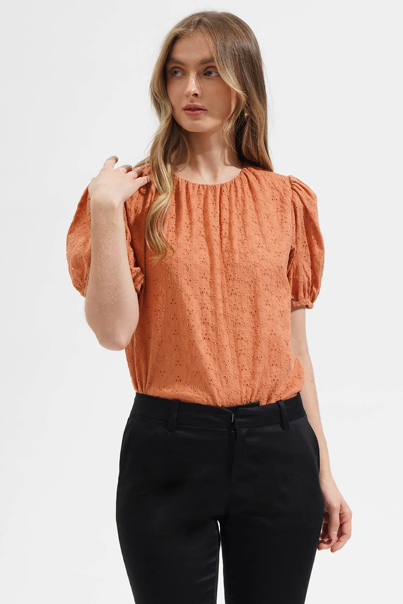Puff Sleeves Eyelet Top