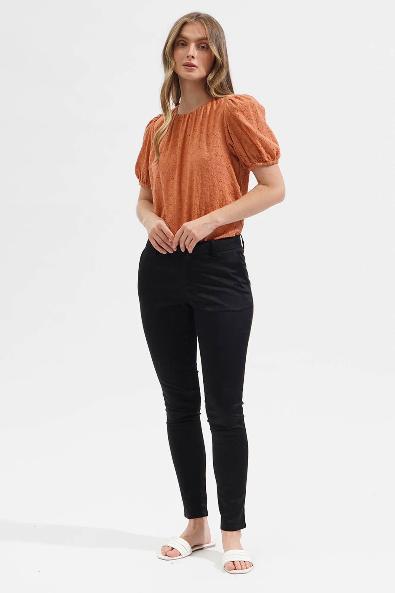 Puff Sleeves Eyelet Top