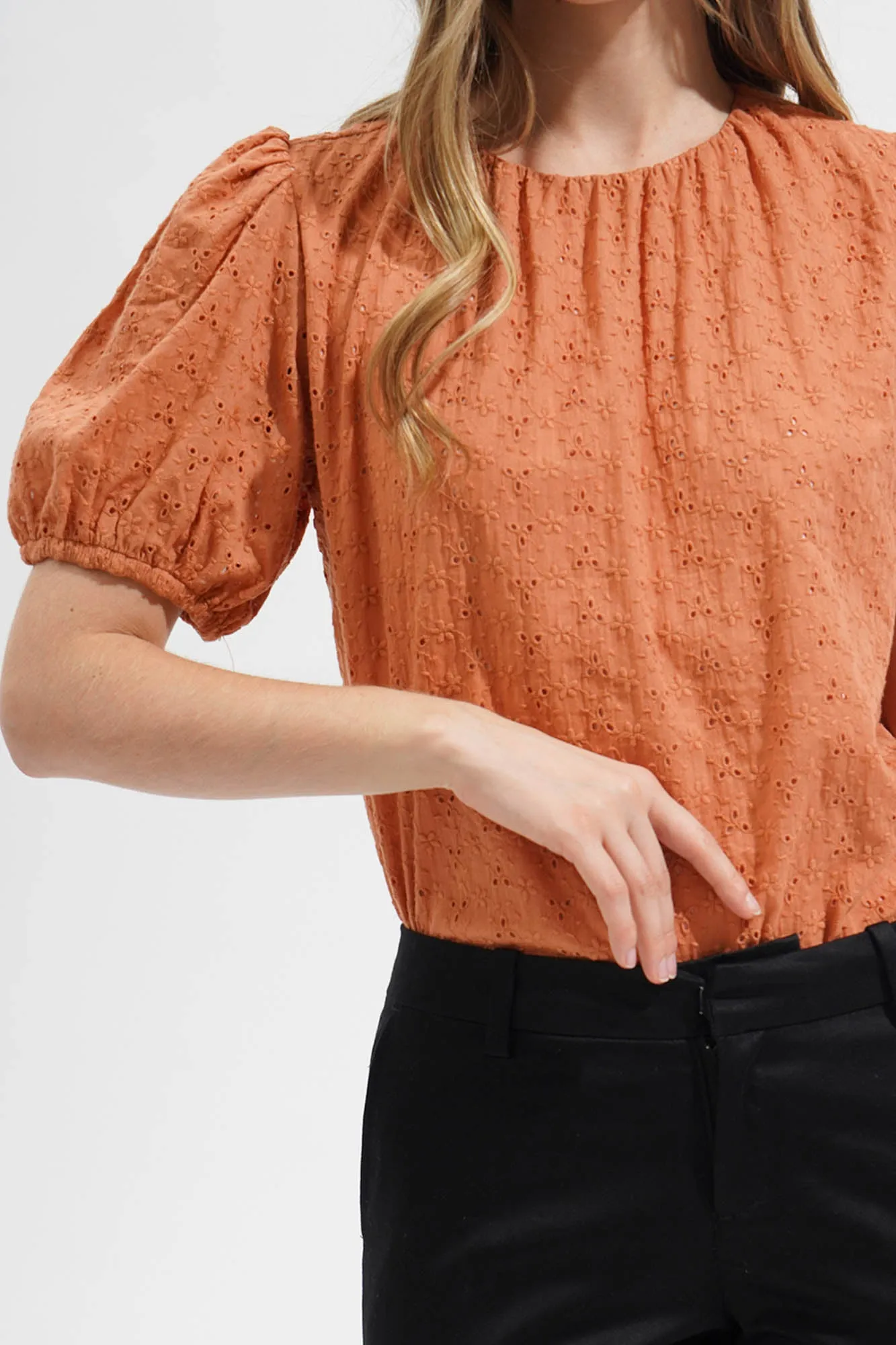 Puff Sleeves Eyelet Top