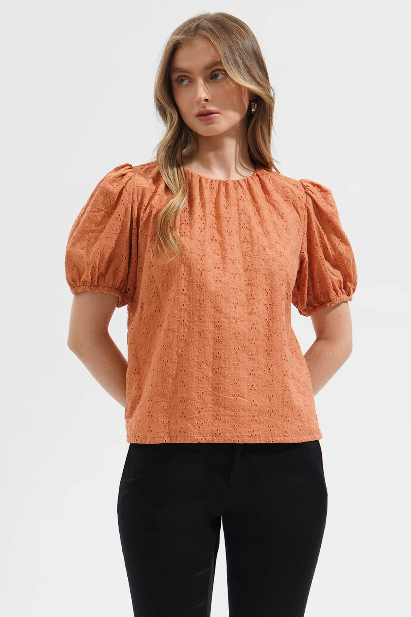 Puff Sleeves Eyelet Top