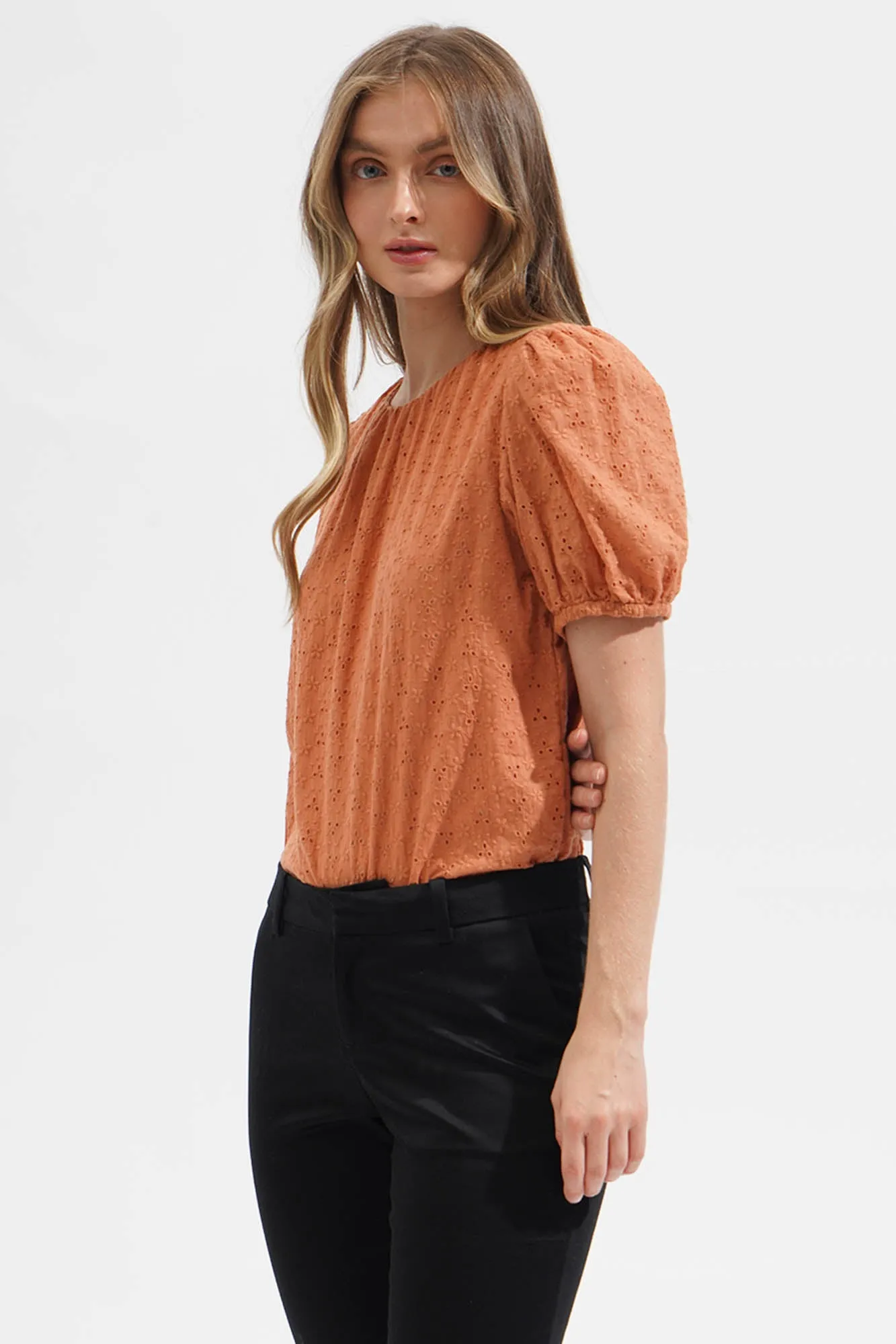 Puff Sleeves Eyelet Top