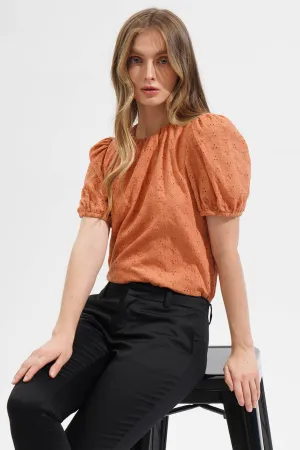 Puff Sleeves Eyelet Top