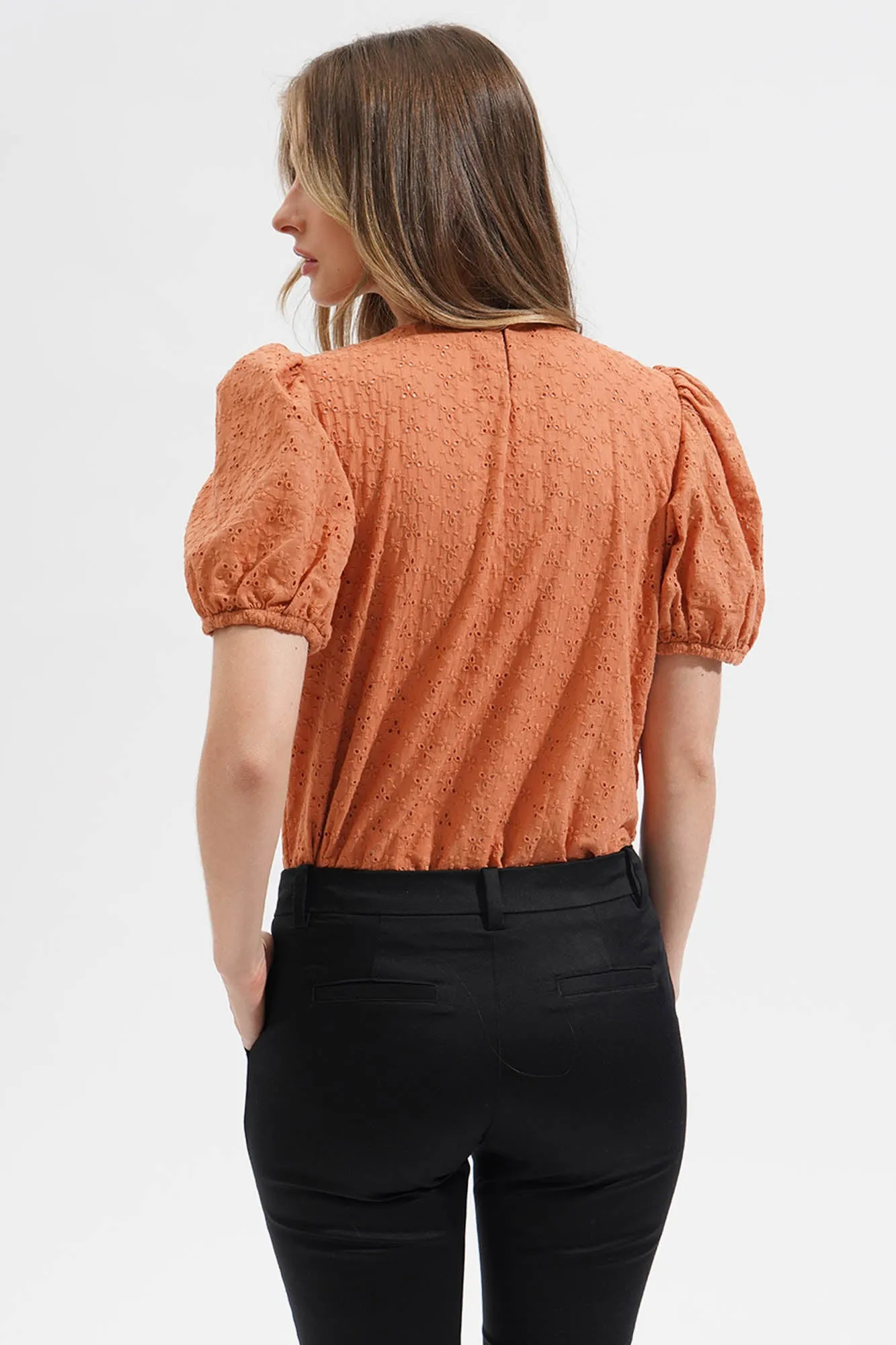 Puff Sleeves Eyelet Top
