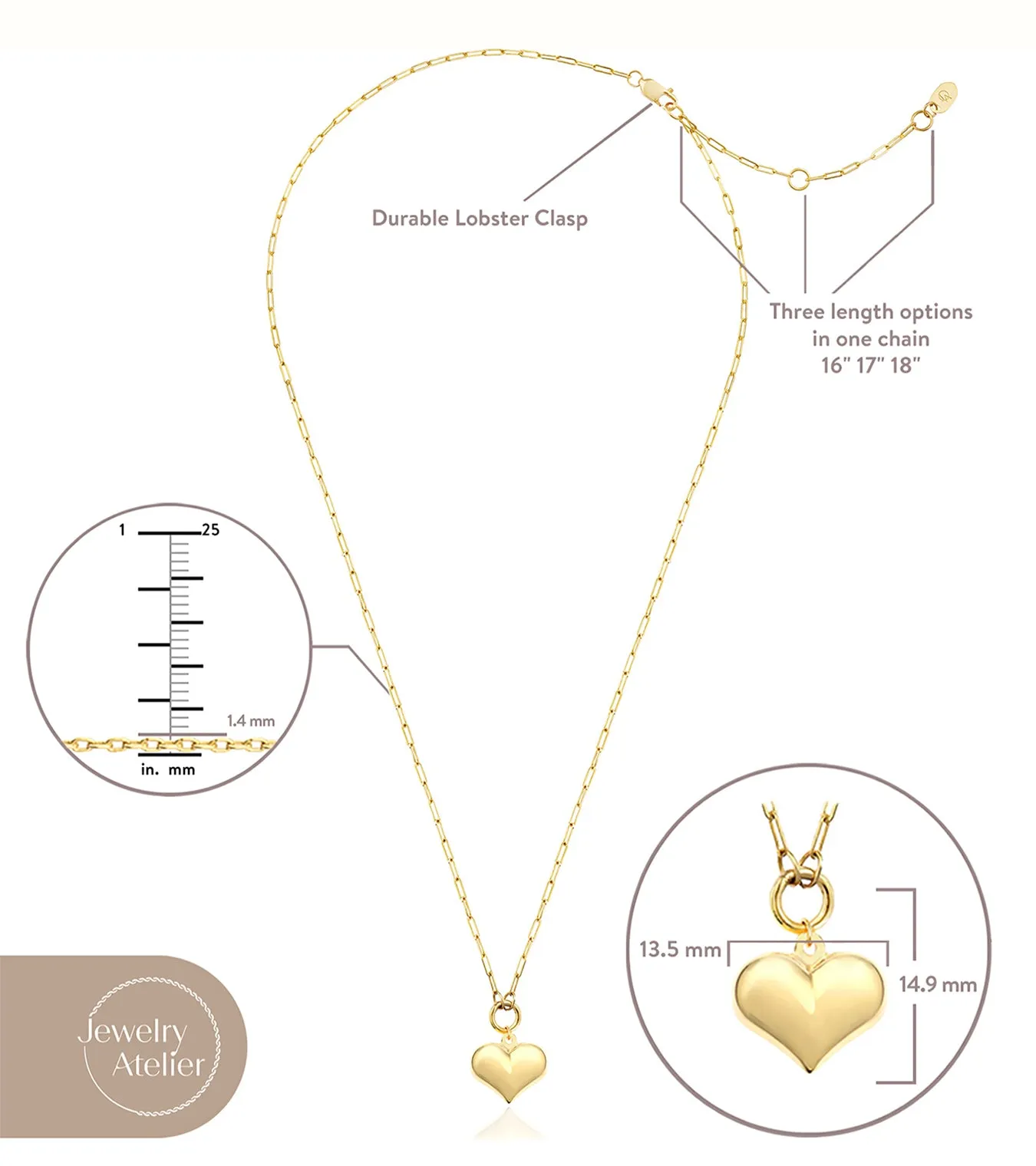 Puffed Heart Pendant Necklace