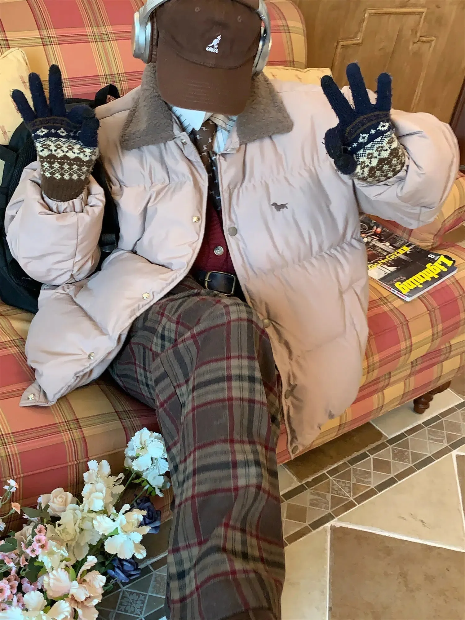 Puppy Embroidered Padded Puffer Jacket