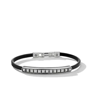 Pyramid Black Leather ID Bracelet, Size Medium